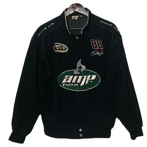 Vtg NASCAR Dale Earnhardt Jr. Racing Jacket AMP Energy #88 Black & Green